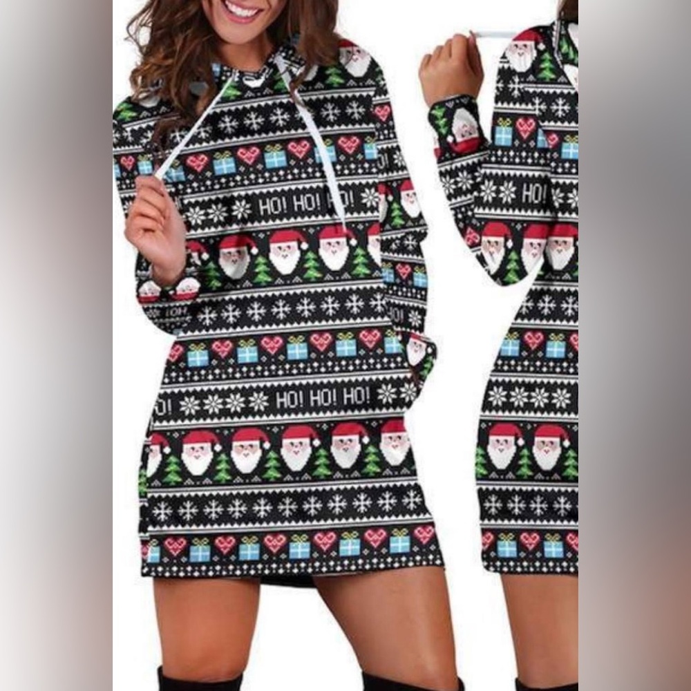 No Comment Christmas Dress With Hoodie Santa Size S